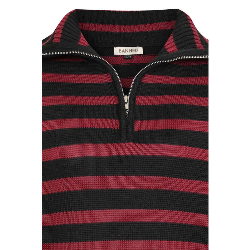 Banned - Zima Pull en tricot - Noir/Bordeaux rouge